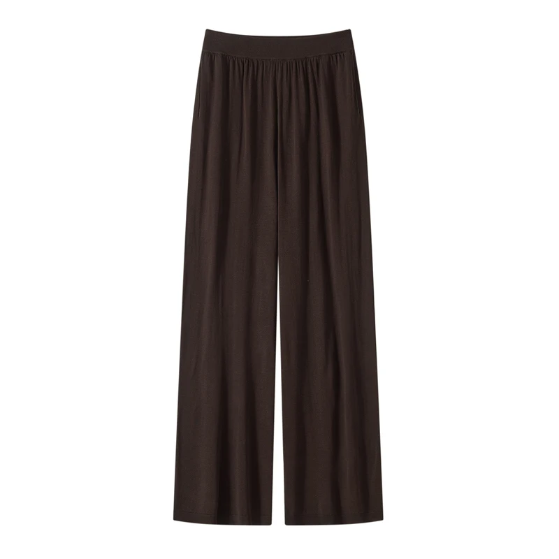 

2026 New Women Ankle-Length Wide Leg Pants Casual Summer Solid Elastic Waist Loose Ice Silk Pants Spring Summer Female Trousers