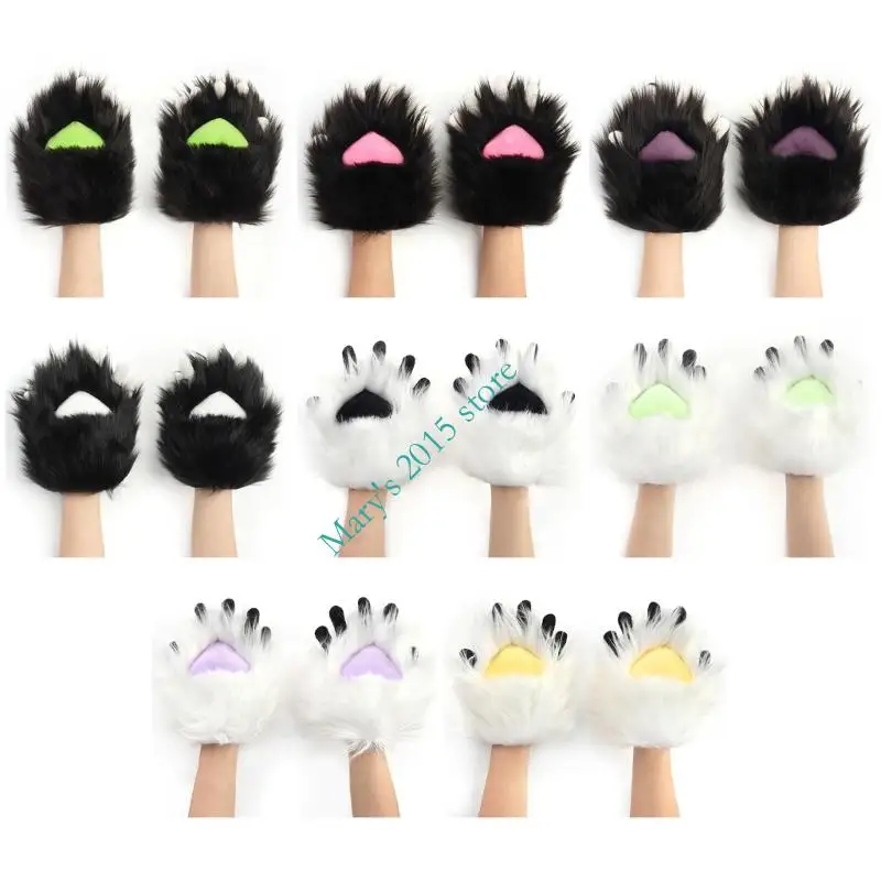 

E15F Plush Furry Cats Paws Gloves with Claw Animal Foxes Paws Mittens Fursuit Paws