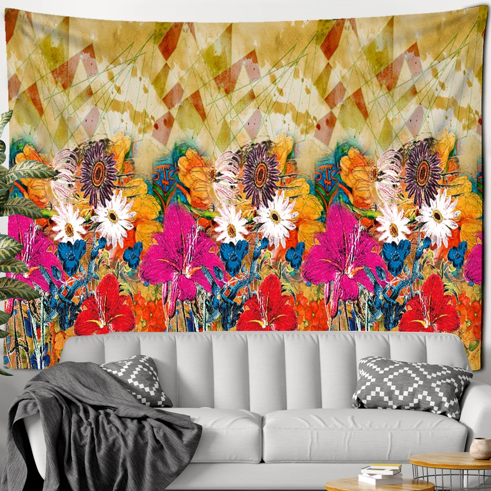 Bohemian Style Flower Oil Painting Room Decor Tapestry Home Background Wall Decor Hippie Dormitory Decorative Star Tapesty