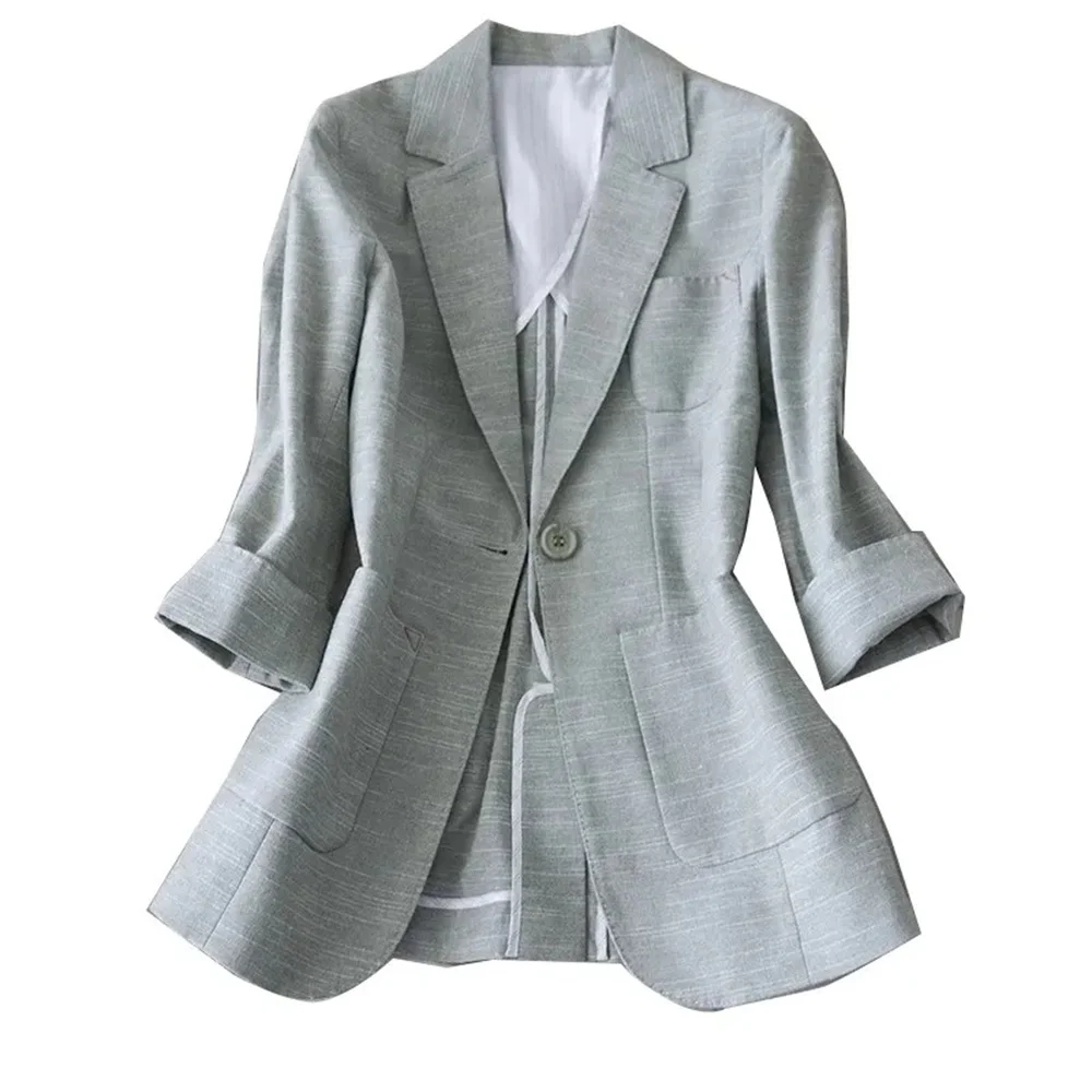 2024 femminile coreano Matcha verde fresco giacca stile autunno dimagrante manica 3/4 Top Coat donna Versatile e Trendy Blazer