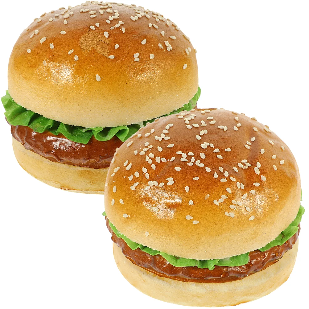 

2 Pcs Realistic Burger Simulated Hamburger Model Burgers Fake Bread Models Artificial