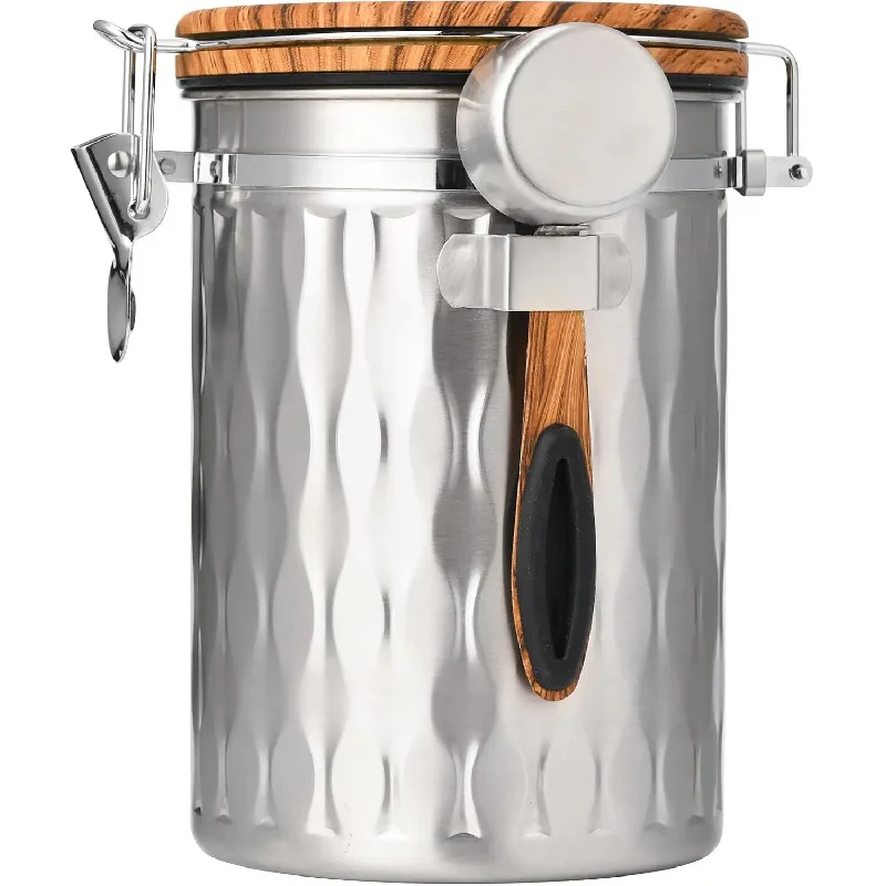 

Герметичная кухонная банка для хранения продуктов питания из нержавеющей стали, контейнер для кофе, консольная крышка и ложка с отслеживанием даты, 1,8 л.