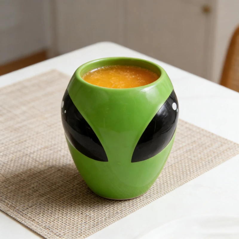 Taza de Agua de Cerámica con Diseño de Extraterrestre Verde, 540 ml, Taza Creativa de Dibujos Animados de ET, Taza para el Hogar y la Oficina