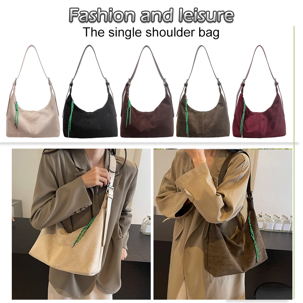 

Женская замшевая сумка через плечо с регулируемым ремешком, однотонная сумка в форме полумесяца, сумка-хобо для работы, путешествий