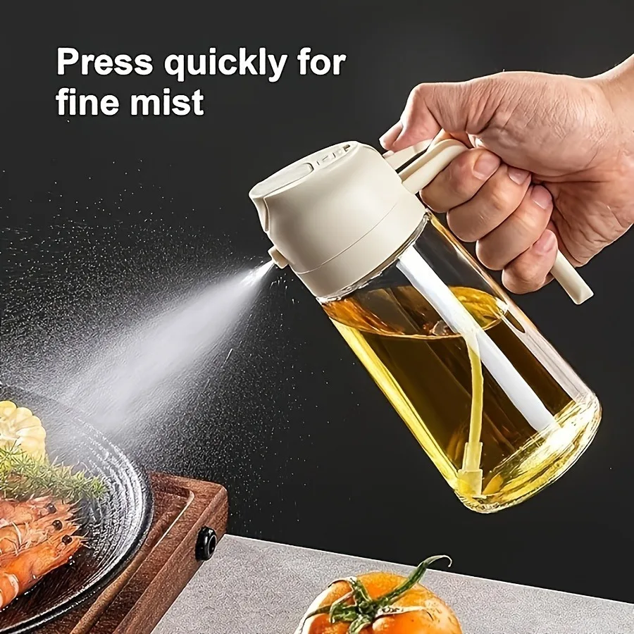 470ml 2-in-1 oil can and injector, olive oil pour, suitable for cooking, air fryer, salad, barbecue (white)