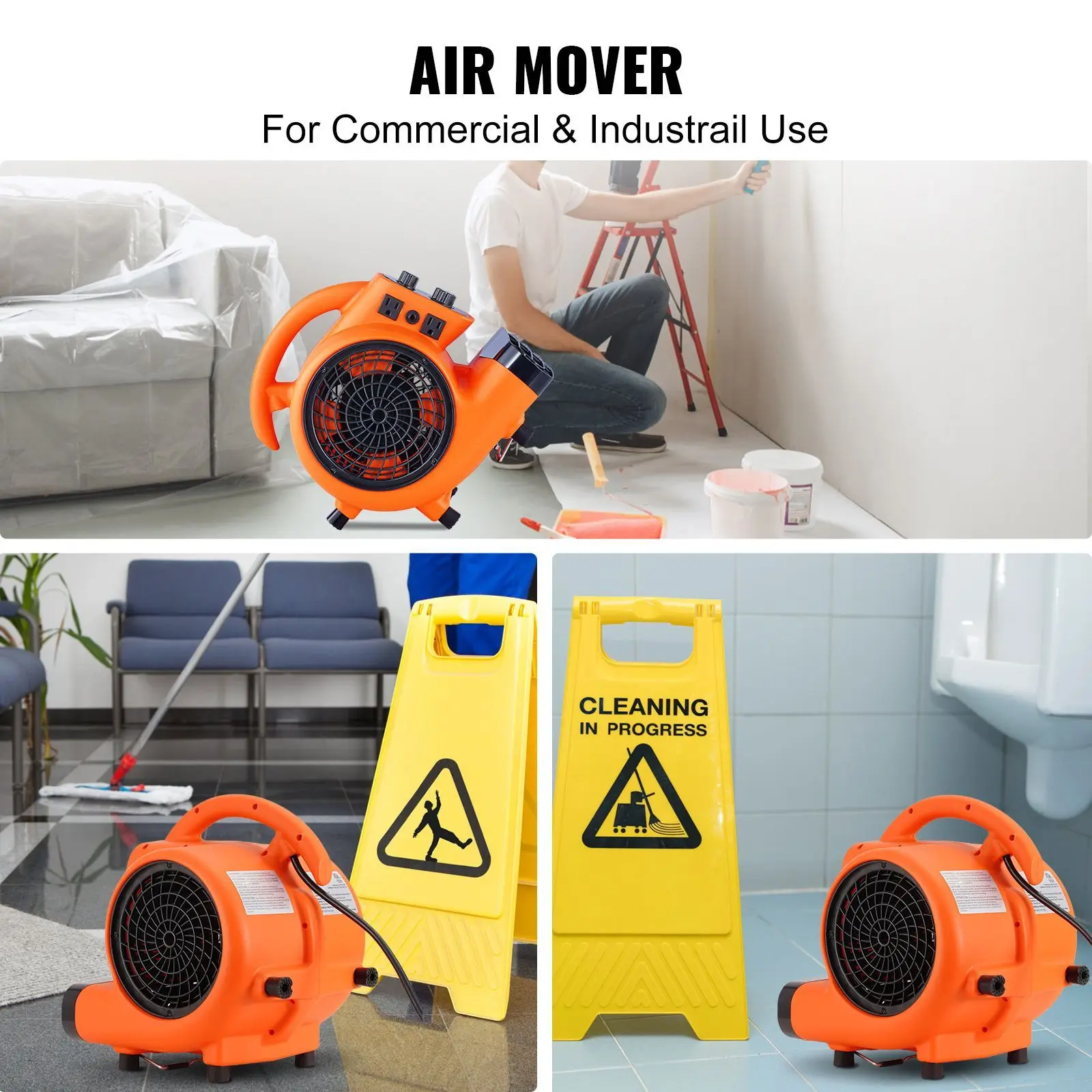 Floor Blower, 1/4 HP, 1000 CFM Air Mover for Drying and Cooling, Portable Carpet Dryer Fan with 4 Blowing Angles and Time Function, for Janitorial, Home, Commercial, Industrail Use, ETL Listed