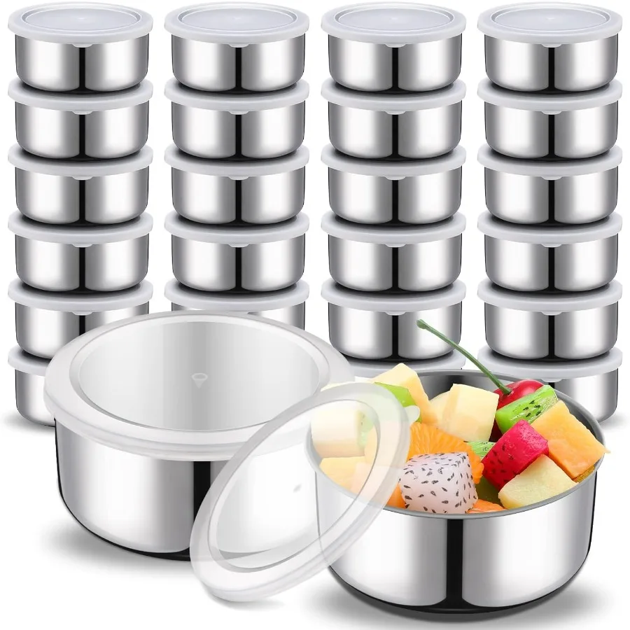

24 Pack 9 oz Stainless Steel Container Stainless Steel Snack Containers with Lids Metal Food Storage Containers Leak Proof Metal