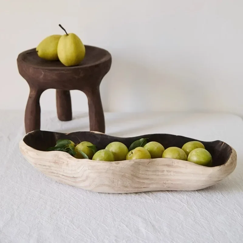 Wabi-sabi Wooden Fruit Bowl Japanese Vintage Jewelry Dish Plate Antique Nordic Home Decor Cloud Trinket Key Tray for Hospitality