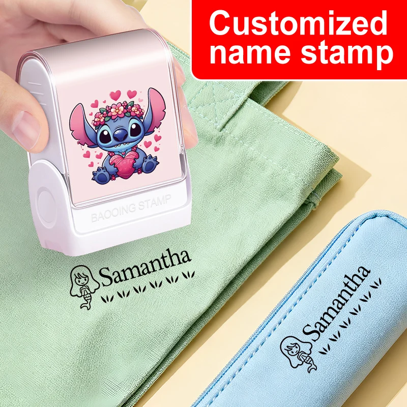 

Personalized Disney Stitch Name Stamp - Making Clothes, Shoes & School Supplies with Washable Ink, Back to School Christmas Gift