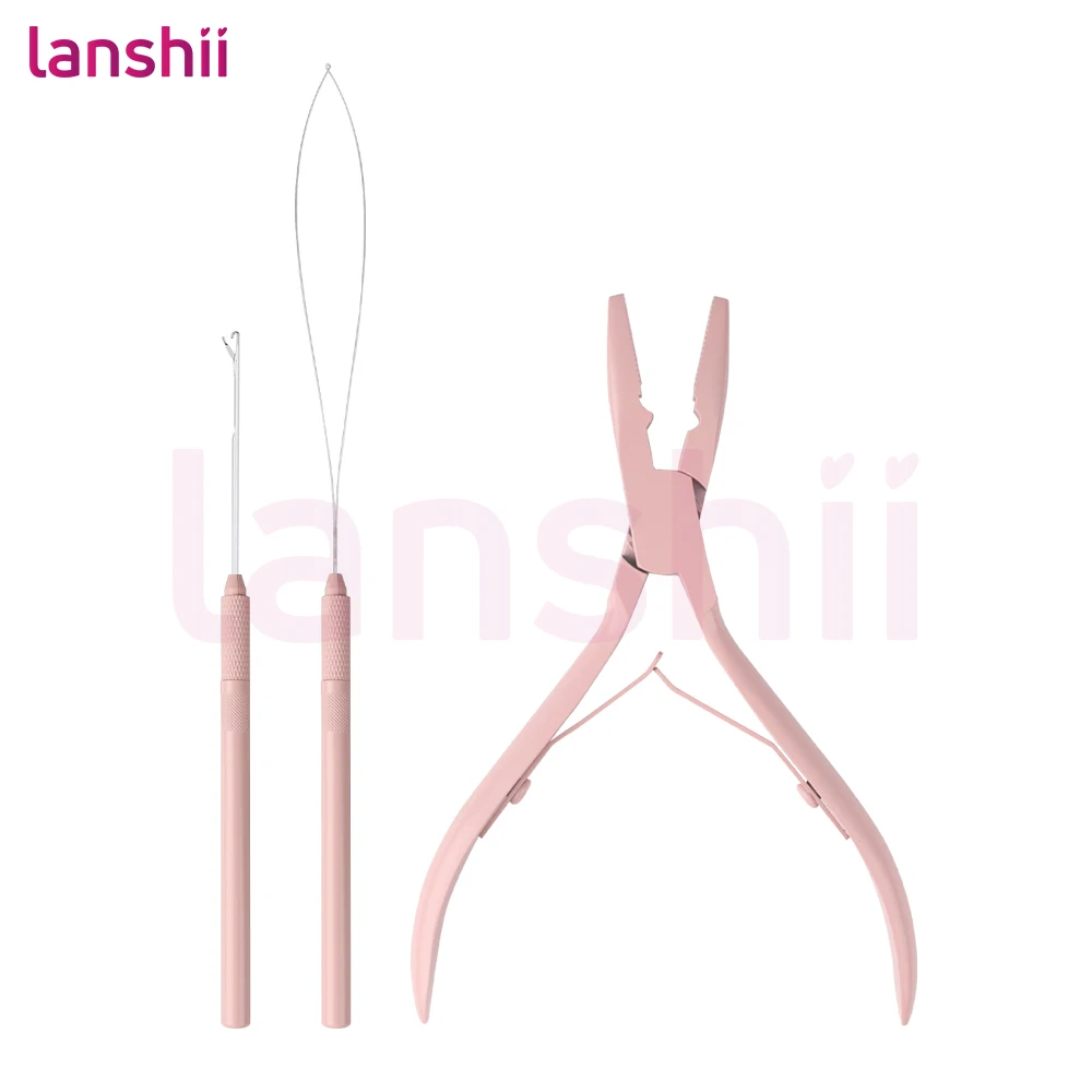 

Lanshii Beaded Hair Extension Tools – Bead Pliers with Loop Tool and Hair Hook Needle for Weft and Micro Ring Installation