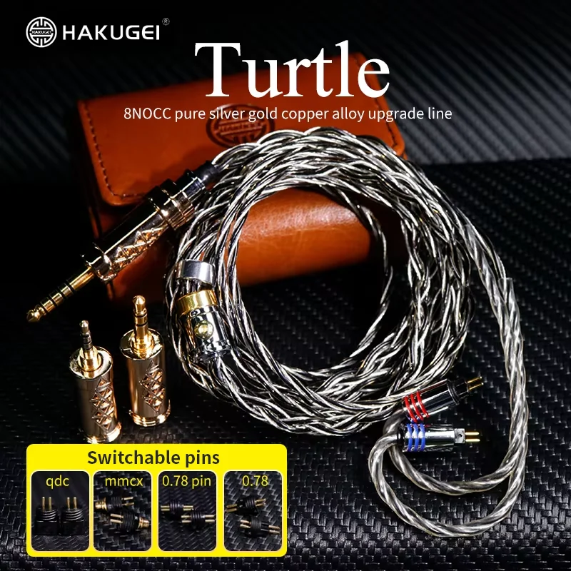 

Кабель для наушников Hakugei Turtle 3-в-1 с переключаемыми разъемами, DIY, для модернизации, 8N OCC, из чистого серебра и золотистого медного сплава