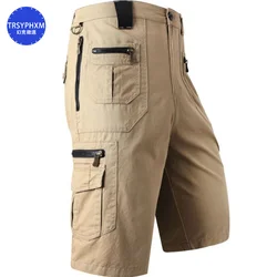 TRSYPHXM 2024 new Men's loose summer plus size casual multi pocket pure cotton zipper dark gray shorts