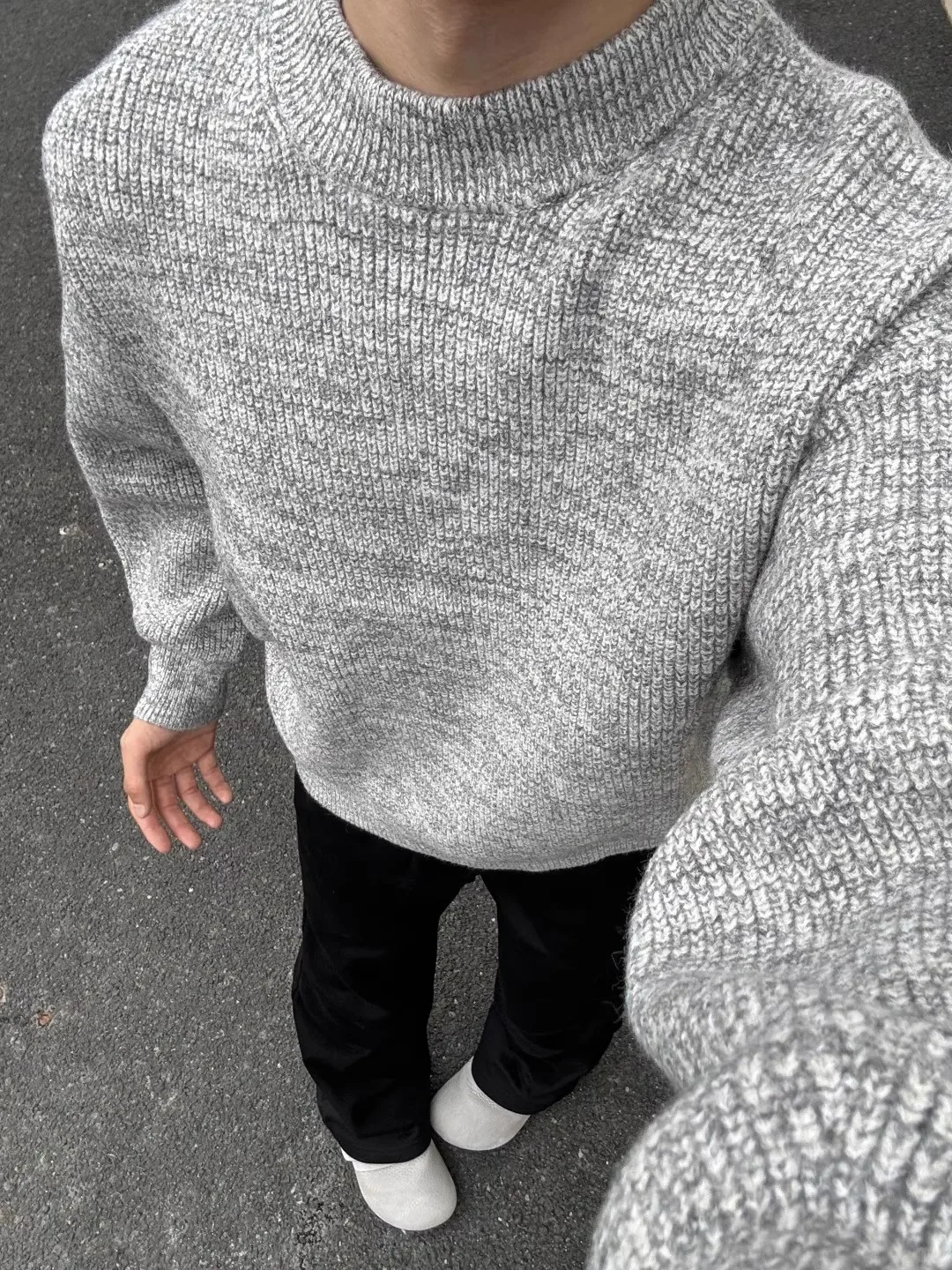 

Retro American Cleanfit Knitwear Men's Autumn Winter Sli f High Collar Jaet Luxury Lazy Knitted Base irt