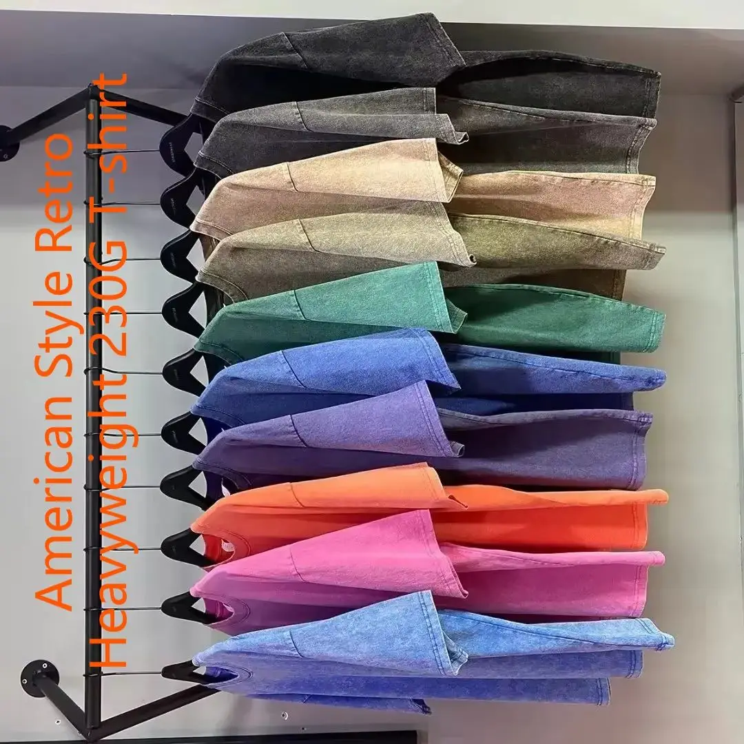 2026 النمط الأمريكي الرجعية الوزن الثقيل بلون قصيرة الأكمام تي شيرت الرجال النساء الصيف القطن الخالص غسلها القمصان القديمة المتضخم #1