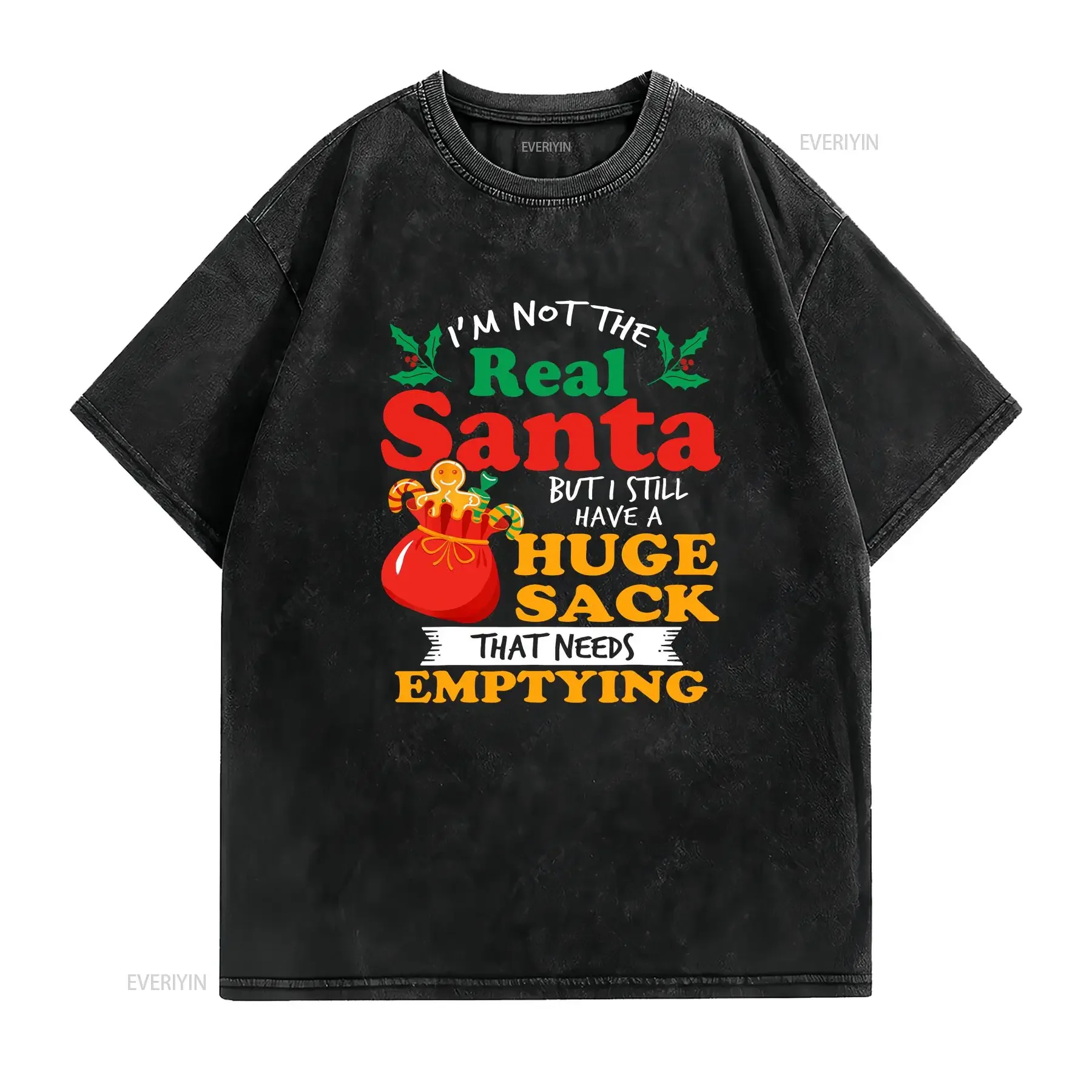 Inappropriate I have a big package for you men dirty Santa T Shirt vintage Washed streetwear fashion Breathable