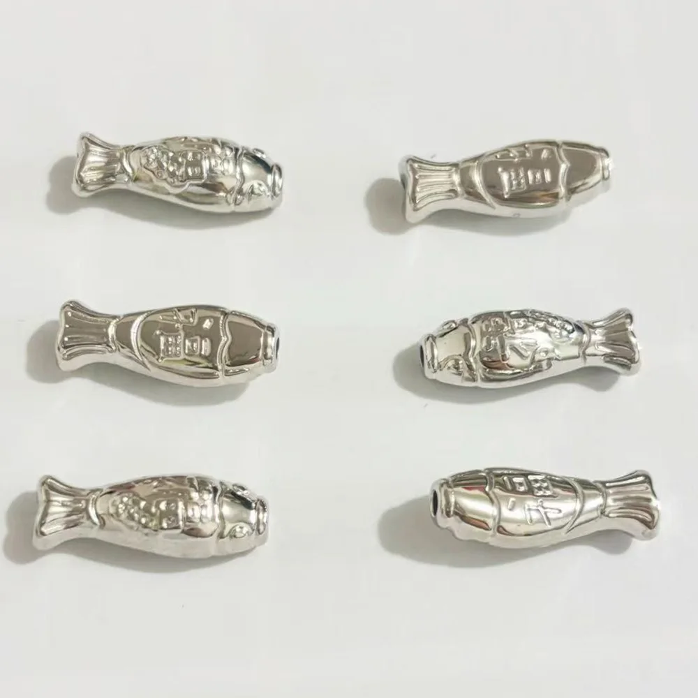 

50Pcs 23x9mm Fish Hole Charm Silver Retro Color Spacer Beads for Bracelets Needlework Jewelry Making Supplies Accessories