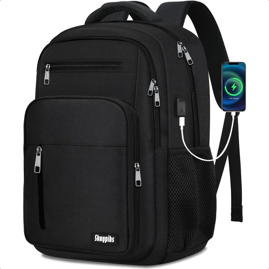 

Black Backpack for Men Women School Backpack for Boys Girls Teens 15.6 Inch Laptop Backpacks with USB Port Water Resistent Book