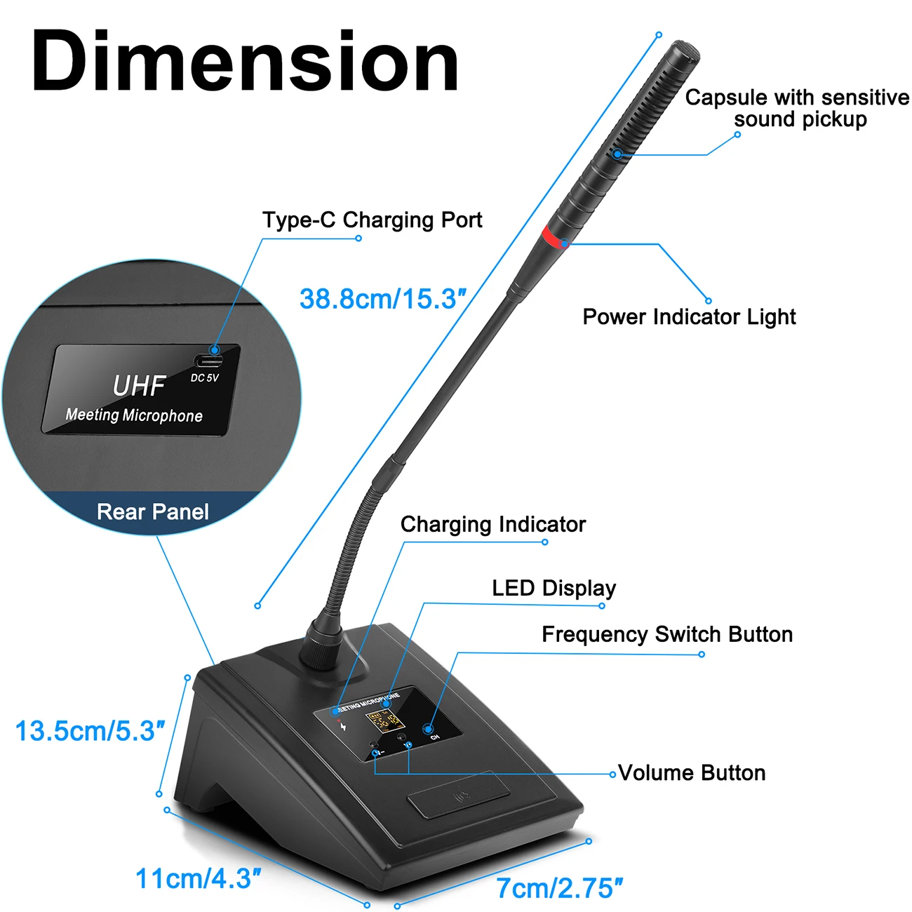 ميكروفون اجتماعات لاسلكي Uhf معقوفة مكثف للمؤتمرات لتعليم الكلام