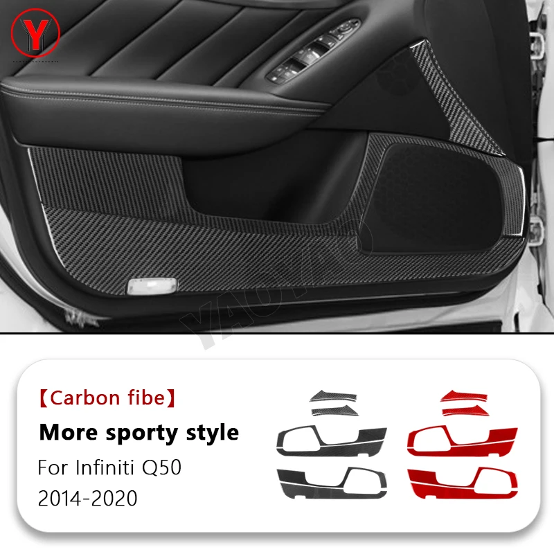 

Front Door Anti-kick Speaker Pane Cover Trim Interior Sticker Real Soft Carbon Fiber For Infiniti Q50 2014-2020 Car Accessories