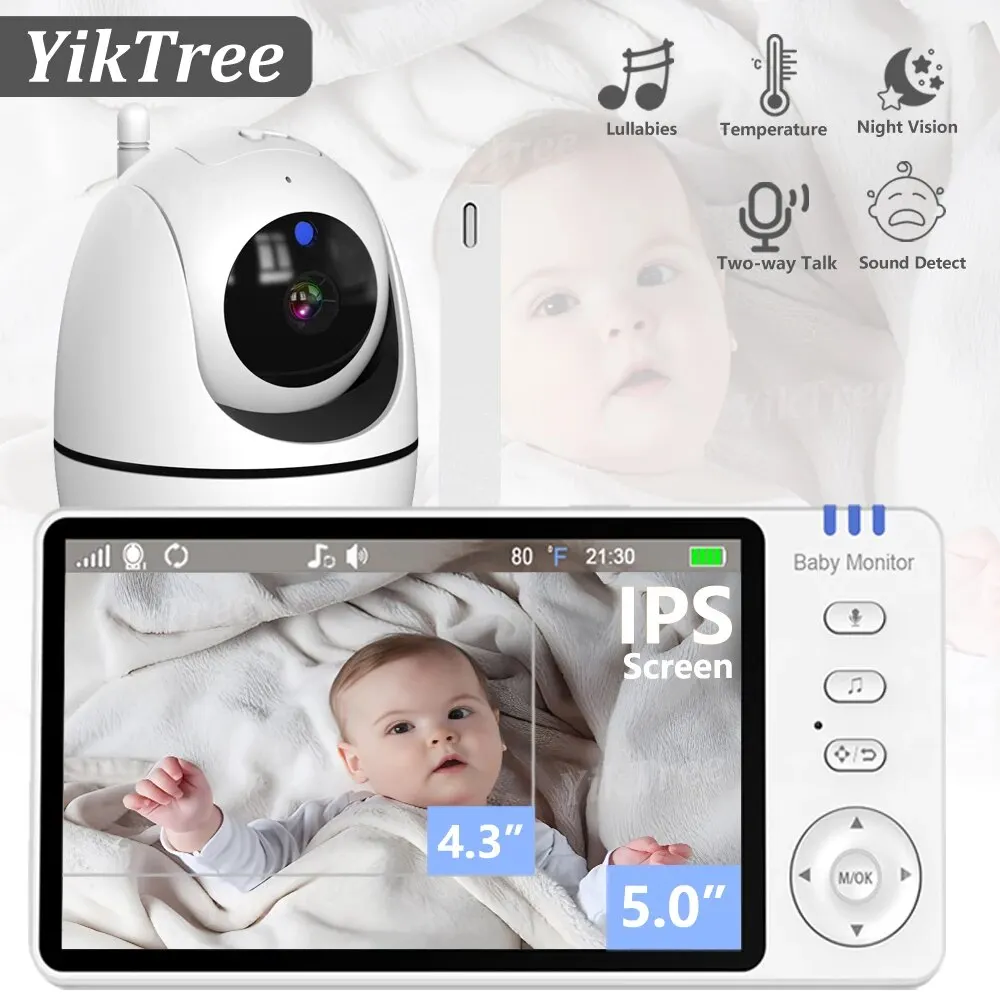 Moniteur vidéo pour bébé de 5 pouces, avec Zoom 4X, caméra pour bébé, nounou, mère et enfant, Audio bidirectionnel, Vision nocturne, Babysitter