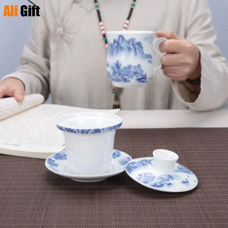 Bone Porcelain Office Ceramic Chinese Blue and White Kung Fu Tea Cups Mugs Mug  Eco Friendly