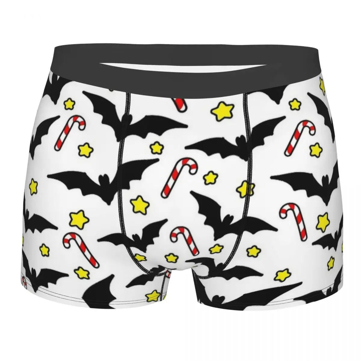 Novidade Cute Cartoon Bats Boxer, Natal Candy Shorts, Cuecas para Homens, Cuecas Longas, Cuecas Macias para Homens, S-XXL