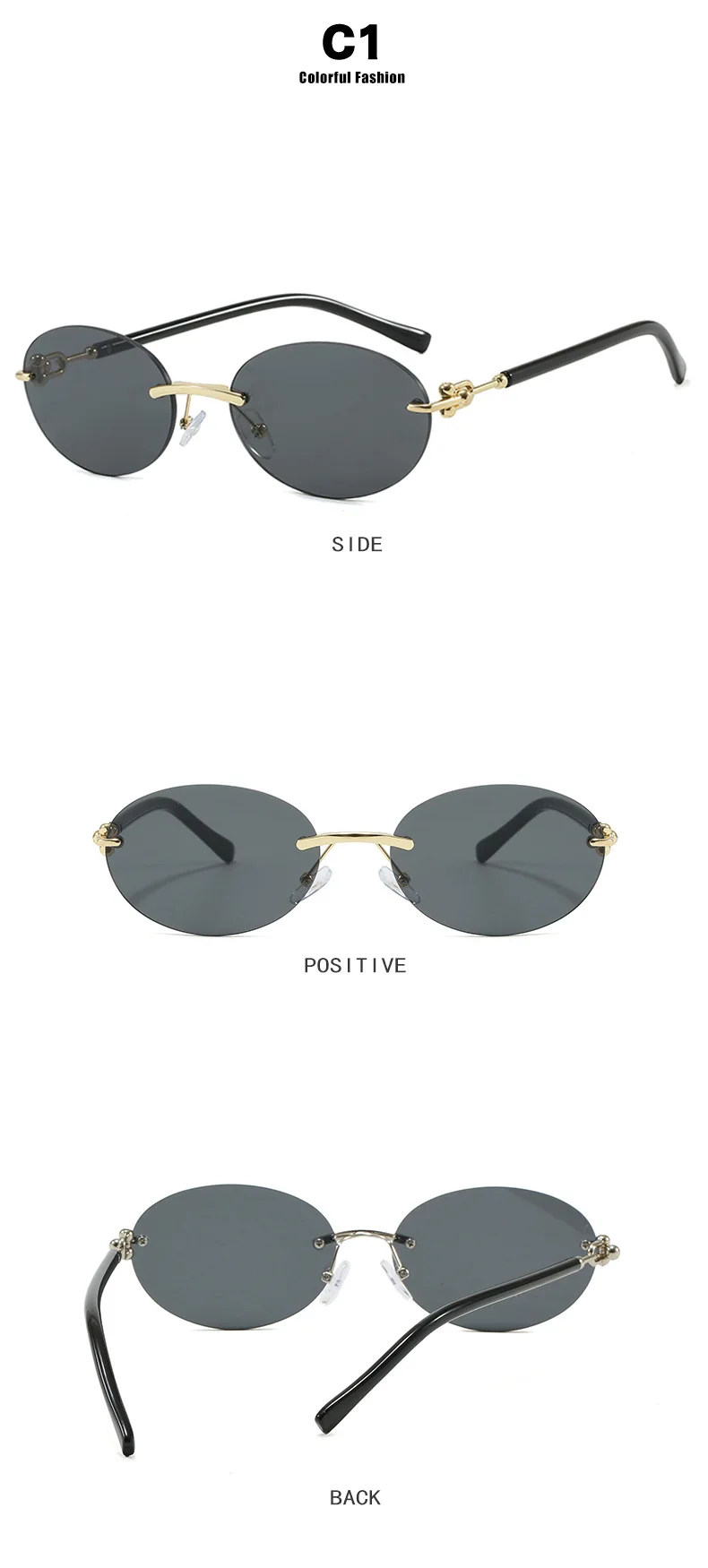 Ovale Rahmenlose Luxuriöse Modische Sonnenbrille Neue Personalisierte Lässige Damen-Sonnenbrille Outdoor-Reise Hochwertige Herren-Sonnenbrille – Detail 8