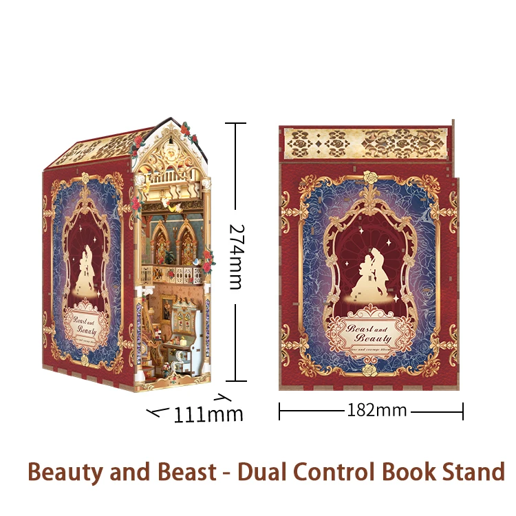 FurHaven DIY geassembleerde Sensing Music Book Stand Belle en het Beest Handgemaakte hut Bouwstenen Puzzel Speelgoedcadeau Creatief cadeau