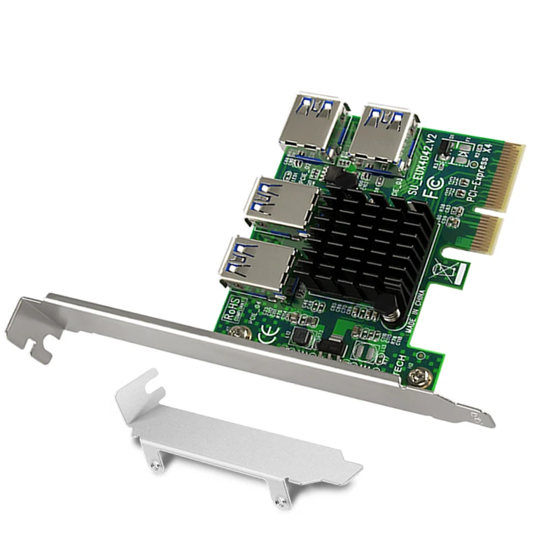 Riser Card PCI Express 4X 10G PCIE 1 to 4 USB3.0 PCI-E X1 to X16 Slot Multiplier Hub Adapter For Video Card Bitcoin Miner Mining