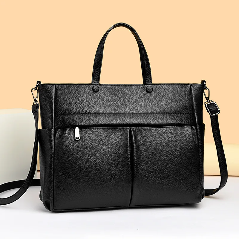 SHELKSBAG Women Large 14'' Laptop Tote Bag Faux Leather Office Briefcase Multipocket Handbag Crossbody Shoulder Bag for Work