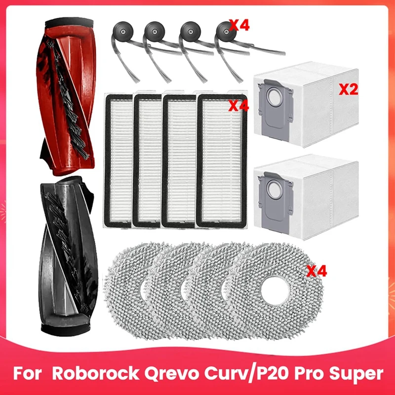 Запасные части JDZD для Super пылесоса Roborock Qrevo Curv/P20 Pro, основная боковая щетка, фильтры Hepa, тканевые мешки для пыли
