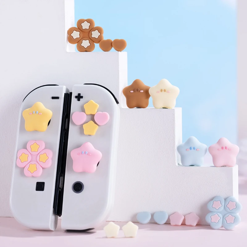 Cute Star Love Silicone Soft D-pad Cross Button ABXY Key Sticker Skin Case For Switch Oled NS Joy-con Thumb Stick Grip Cap Cover