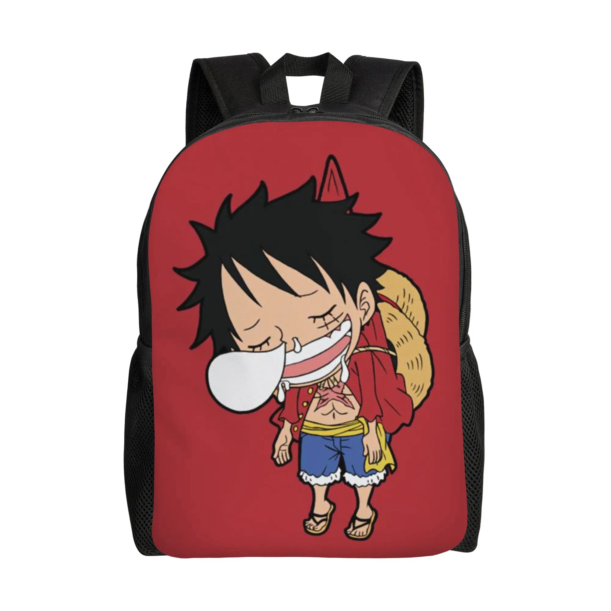

Сезон подготовки к школе: повседневная красная сумка для ноутбука с мультяшным принтом, унисекс-рюкзак Luffy.