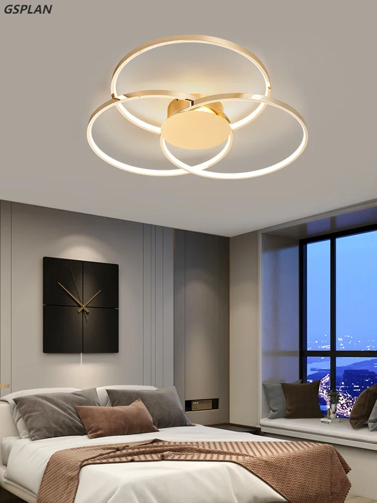 Lampu LED langit-langit Modern 2023, untuk ruang tamu kamar tidur dapur krom emas hitam minimalis cincin dalam ruangan pencahayaan pintar