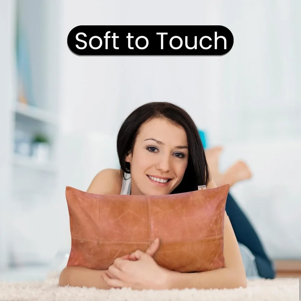 Funda de almohada de piel de cordero 100% - Funda de cojín para sofá - Fundas decorativas elegantes para sala de estar y dormitorio