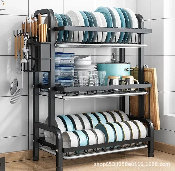 Kitchen Dish Draining Rack Stainless Steel Tableware Disc Cutting Board Storage Rack Desk Organizer