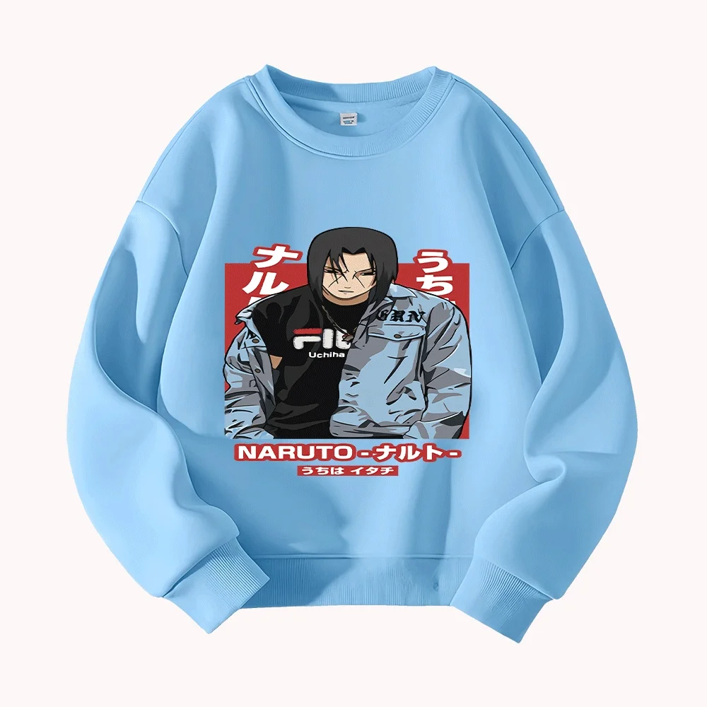 나루토 우치하 키즈 후드 패션 애니메이션 캐릭터 프린트 스웨트 셔츠 소년 소녀용 긴 소매 풀오버 캐주얼 아동복