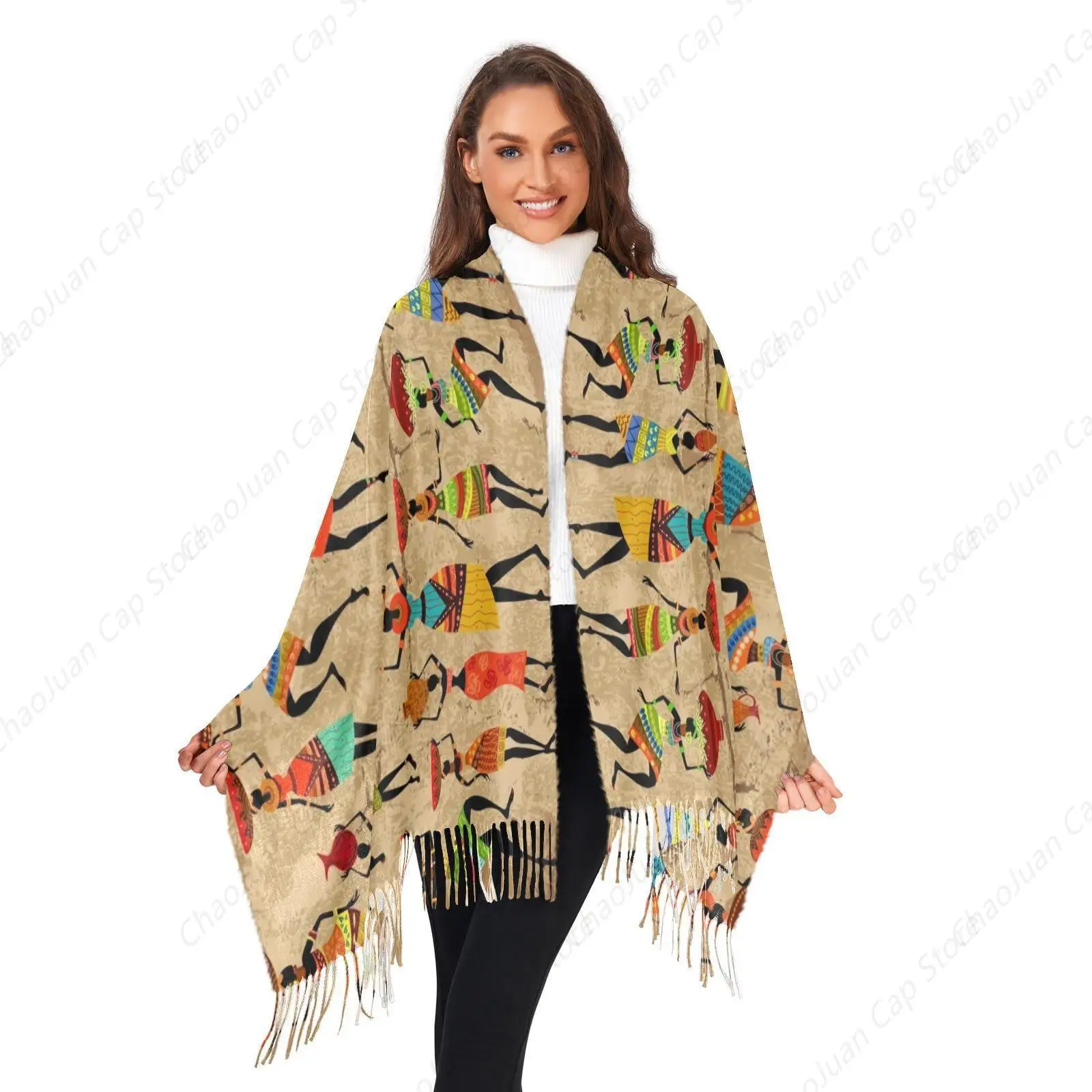 

African Women American Women's Scarf Shawl Cashmere Feel Scarves Fashion Soft Winter Warm Large Scarf with Tassel