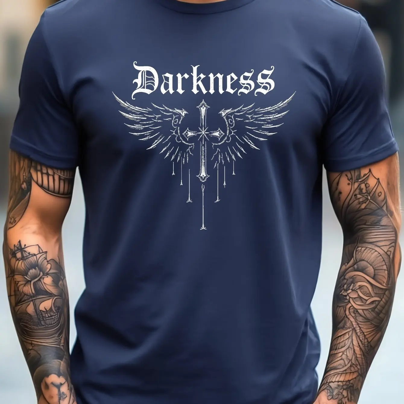 تي شيرت رجالي أسود جرافيك "الظلام" أجنحة الملاك طباعة مايكرو سترتش متماسكة عادية الصيف تي شيرت منتظم صالح الرجال الملابس