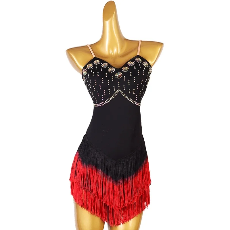 

Diamond Tassel Latin Dance Dress Woman Adult Tango Samba Rumba Latin American Dance Dresses Competition Woman Adult Girl