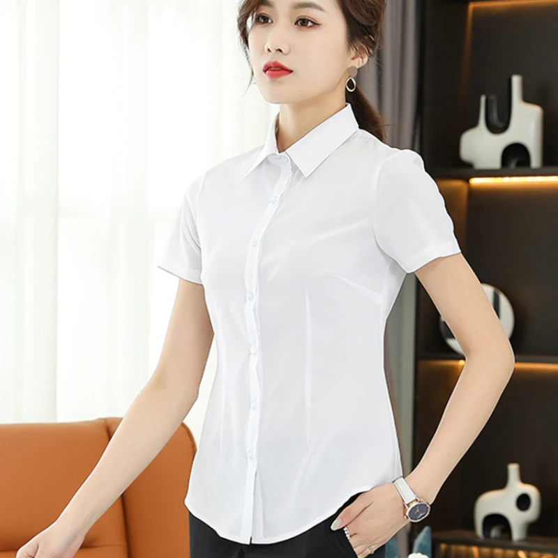 2024 Autumn Women\'s White Shirt Long Short Sleeve Professional Slim Fit Workwear Blue Black Womens Tops Office Attire for Women