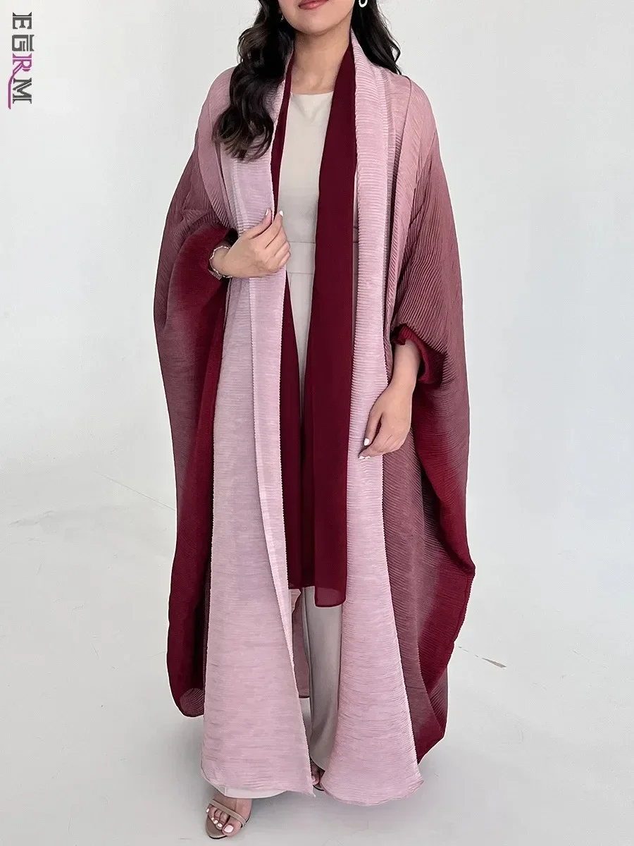 EGRM Miyake Pleated Trench Coat Gradient Color Plus-Sized Batwing Sleeve Scarf Long Shawl Dresses for Women 2024 New 6GR1683