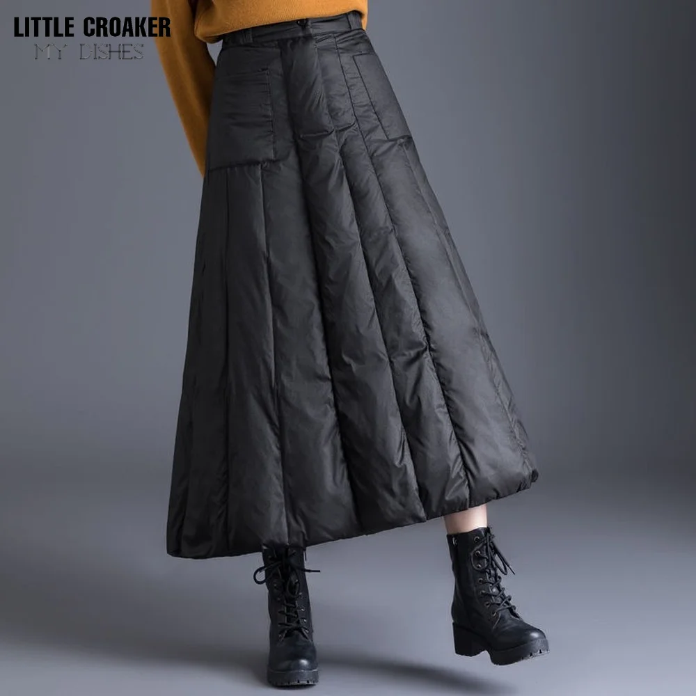 Duck Down Plus Size Winter Maxi Skirts Womens Black Vintage 2023 High Waist Clothes Casual Loose Quilt Long Skirts for Women 3XL