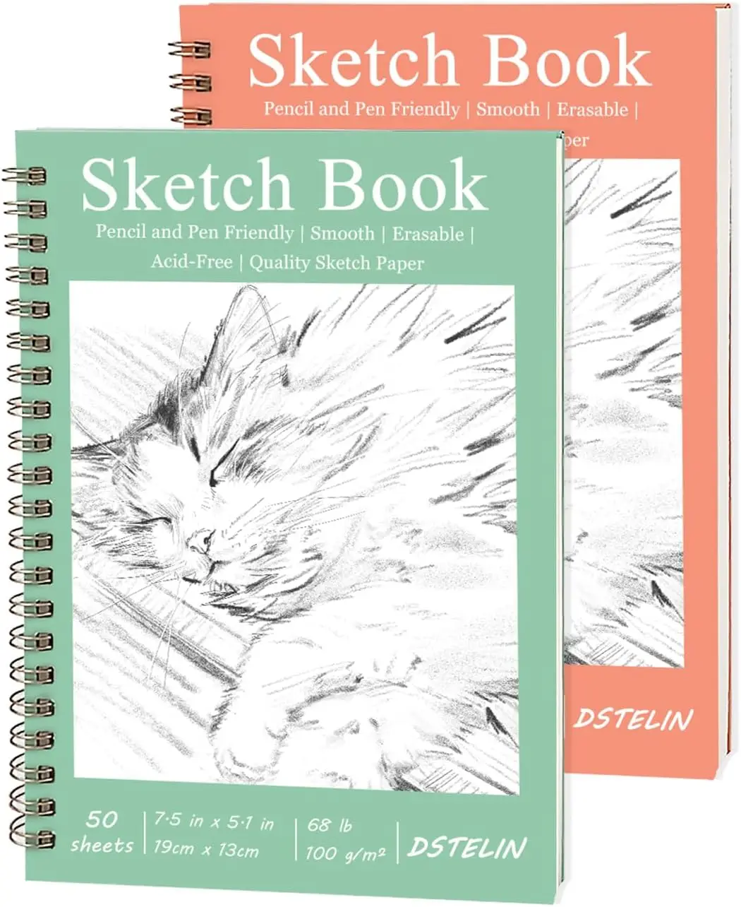 2 Pack Hardcover Sketchbooks 7.5x5.1 Inch Spiral Sketch Book with 100 GSM Paper for Drawing and Painting, 50 Sheets Each, Pink