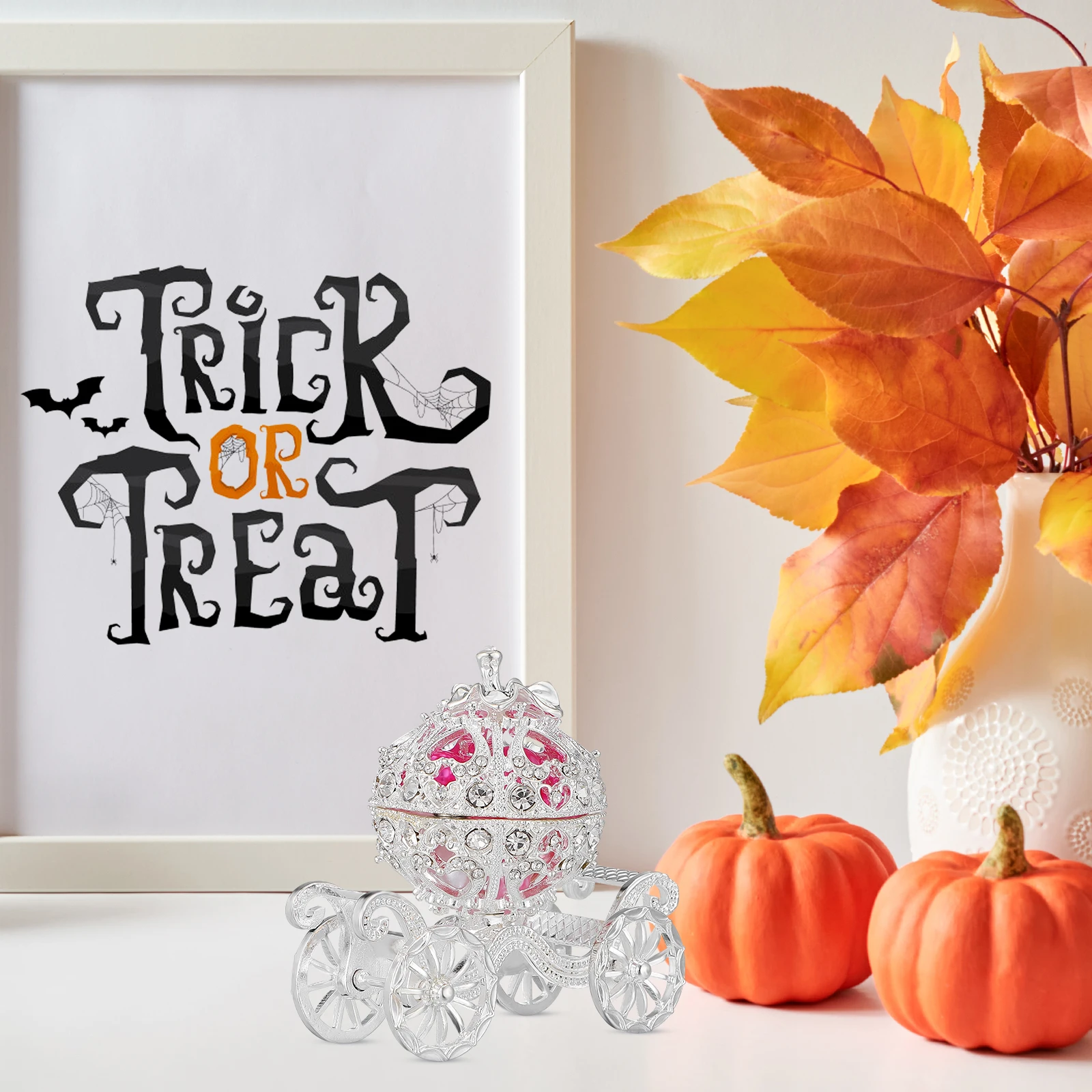 Decorazione per carrozza di zucca Corona di strass in metallo Scatola per gingilli Accessori per esposizione di gioielli per la casa Camera da letto in argento Ufficio Bar Hotel