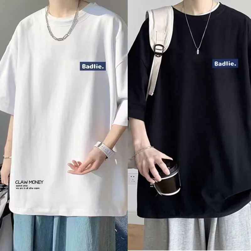 【Size 8XL】Men's Casual Teenager Student T-shirt  American Vintage Letter BAD Print T-shirt Loose Large Size Large