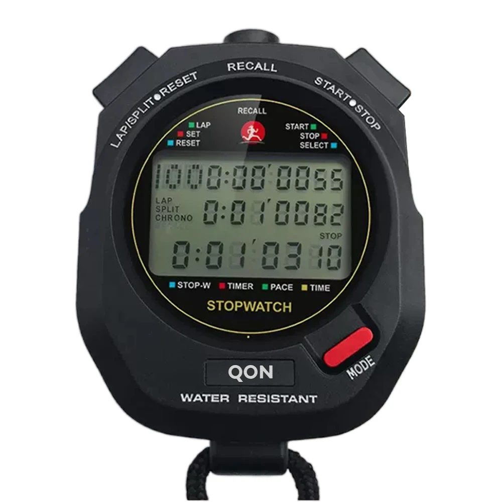 QON Stopwatches, Digital Stopwatch Timer, Large Display with Clock and Date, No Alarm Function