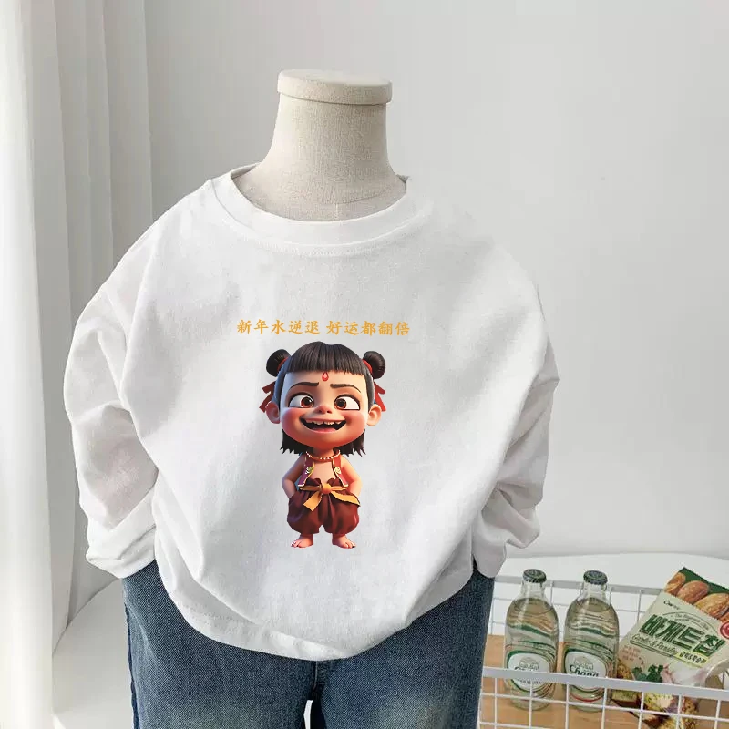 Mode Anime Print Langarm T Shirts Ne Zha 2 Cartoon Film Nezha Aobing Muster Lustige Kinder T-shirt Straße Casual Tees Tops