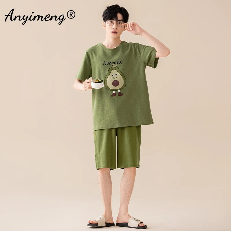 High Quality Pj for Boy Sleeping Lingerie Man Cartoon Sleepwear 100% Cotton Mens Shorts Summer New Male Short Sleeves Pajamas