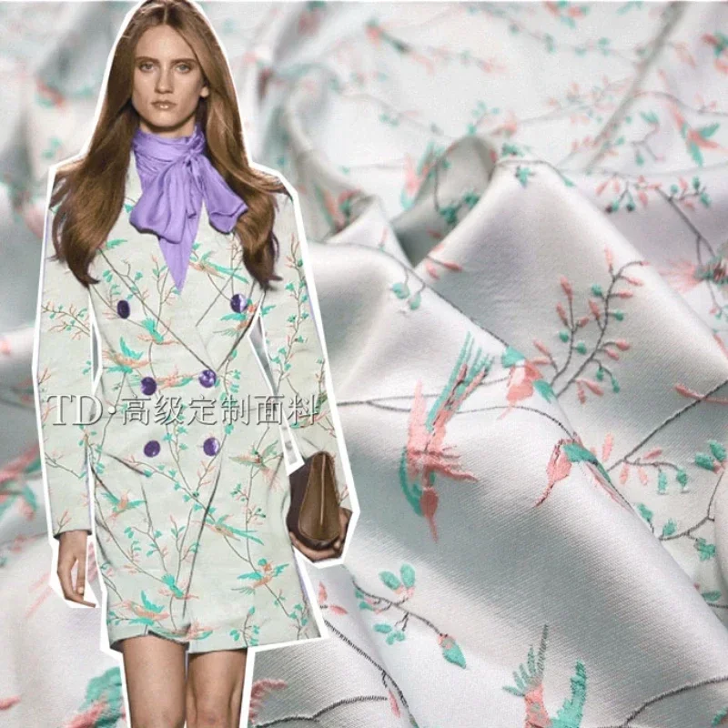 

Окрашенная в пряжу парчовая жаккардовая ткань с цветочным птицей, платье, куртка, модный европейский брендовый дизайн, шитье, оптовая продажа, ткань на метр